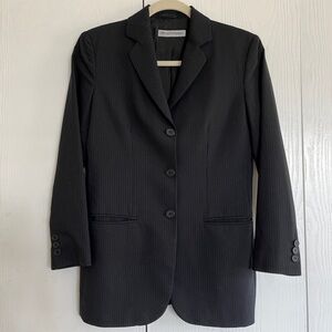 Vintage Emporio Armani 1973 70s Wool Made in Italy Black Pinstripe Suit Jacket